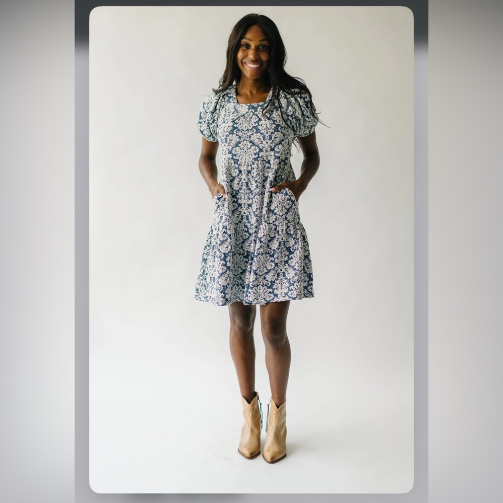 Polagram Blue and White Floral Mini Dress
